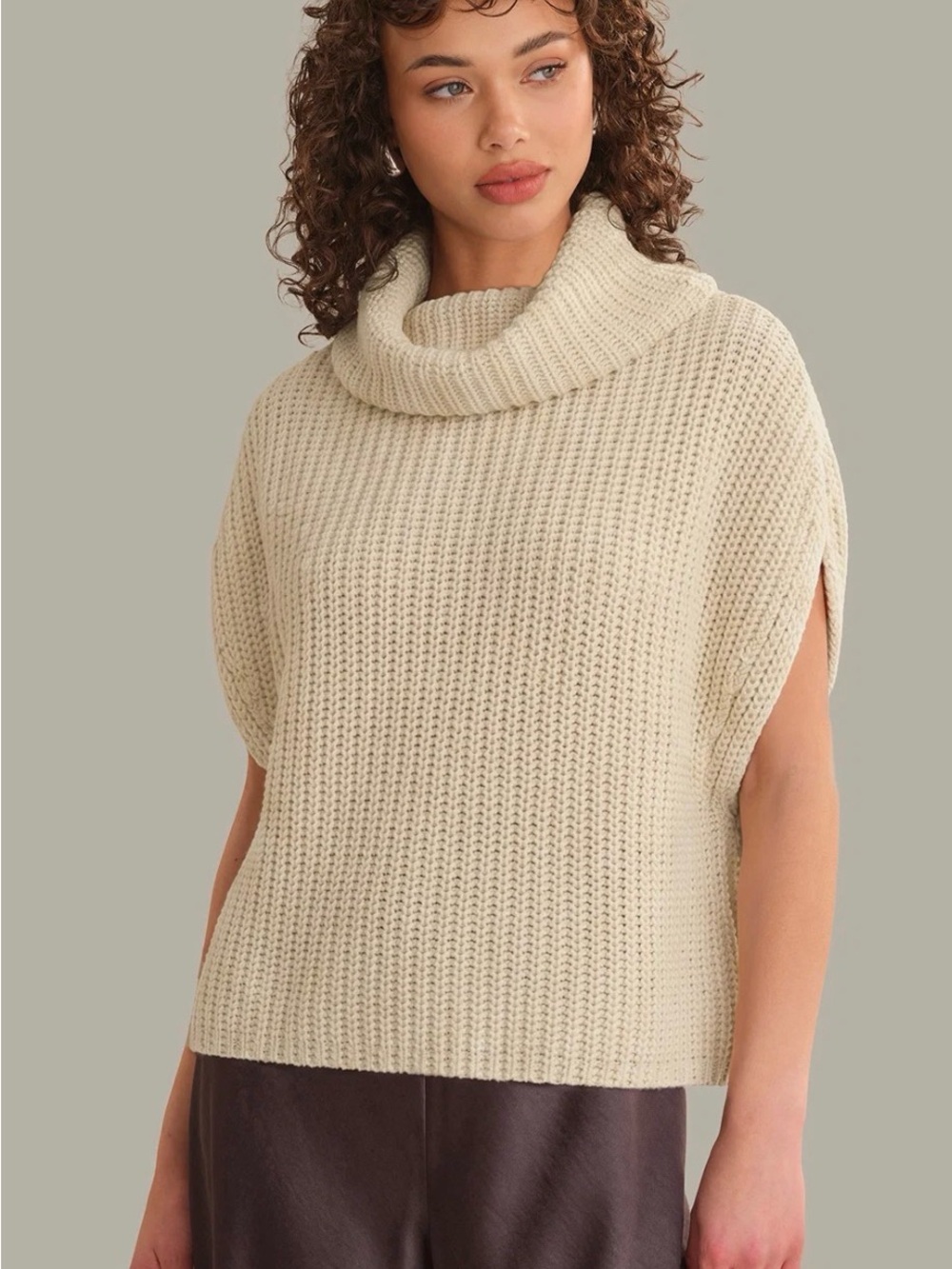 525 America Cream Ribbed Cowl Neck Sleeveless Sweater